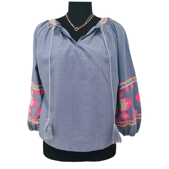 Rebellion Tops - REBELLION ~ Women’s loose fit 3/4 elastic sleeves BOHO top w/tassels size L